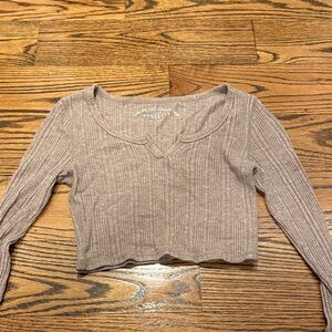 Aeropostale Ribbed Tan Long Sleeve Crop Top